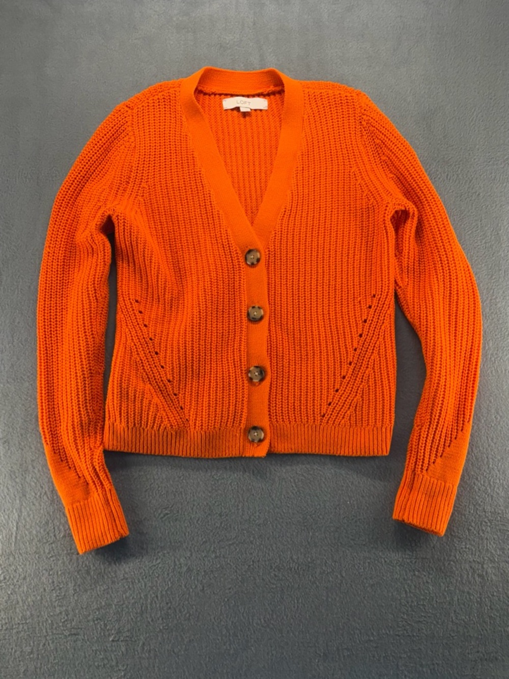 LOFT Women's Orange Chucky Knit Button-Front Cardigan